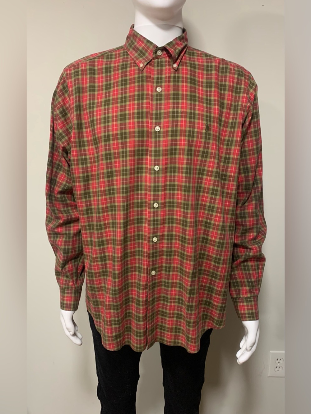 Ralph Lauren Button Down Shirt Preppy Collegiate Plaid Classic Fit Mens LG